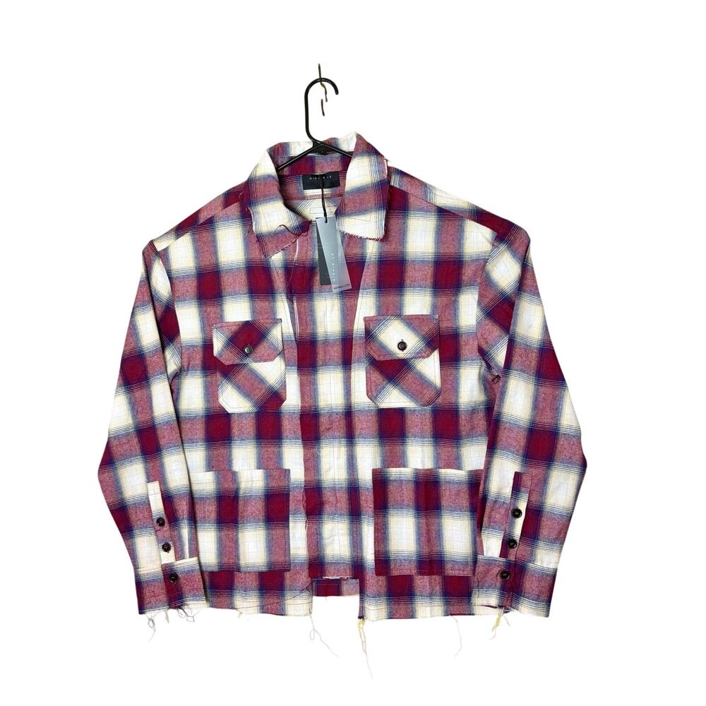 NWT - Zip/Button Richie Le Red Flannel Raw Hem Shacket -Sz M